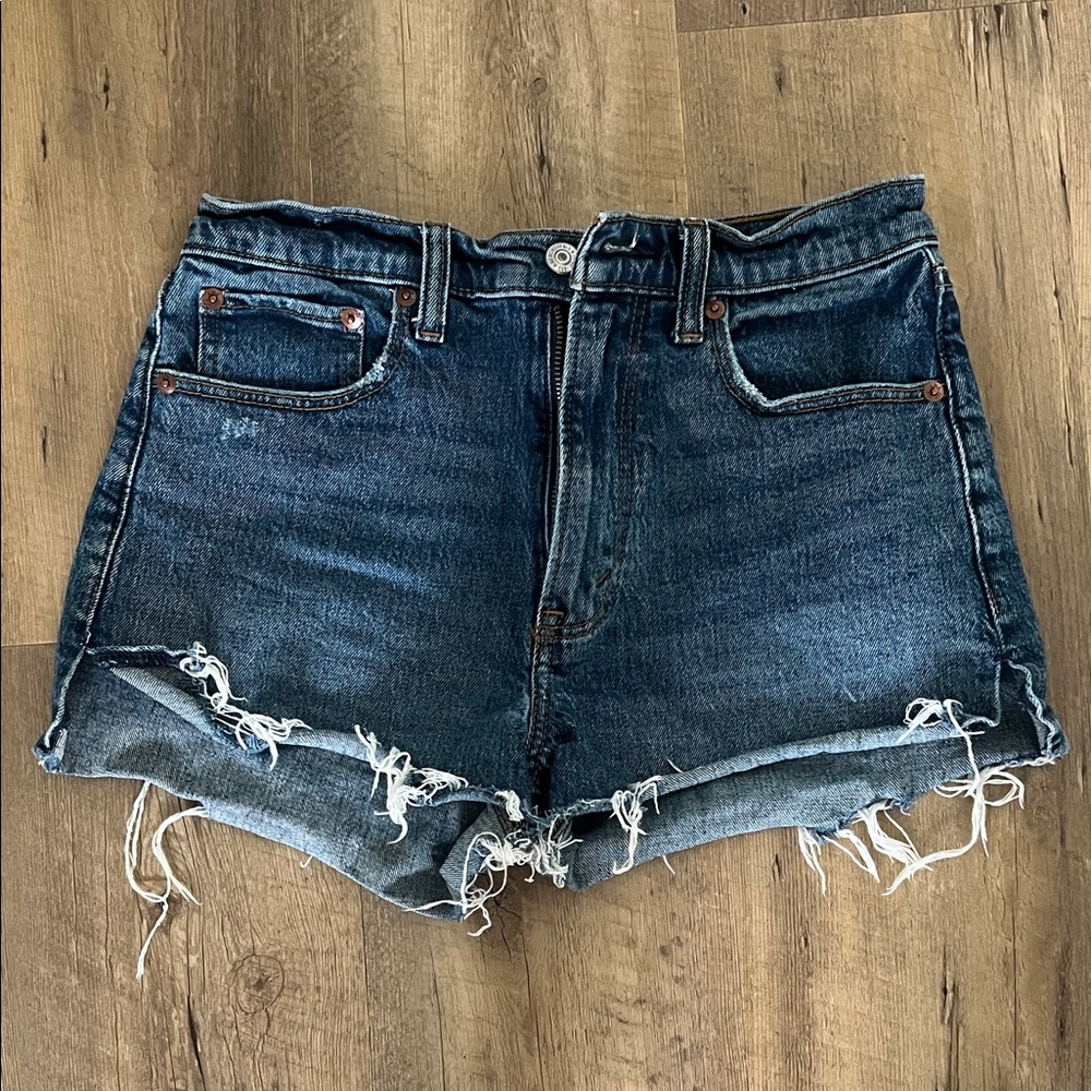 Abercrombie & Fitch Dark Blue Distressed Denim Cutoff Shorts